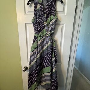 Tory Burch Asymmetrical Dress in Green and Blue Stripes